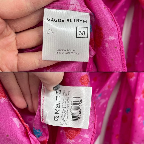 MAGDA BUTRYM Carlton Dress Ruched Mini Dress Hot Pink Silk Ruffles Floral Print - Picture 16 of 16